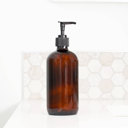16oz Empty Amber Glass Lotion/Soap Bottle