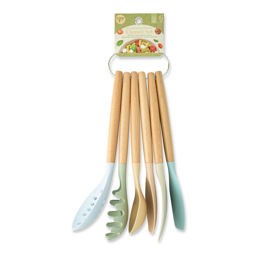 6pc Beechwood & Silicone Utensil Set