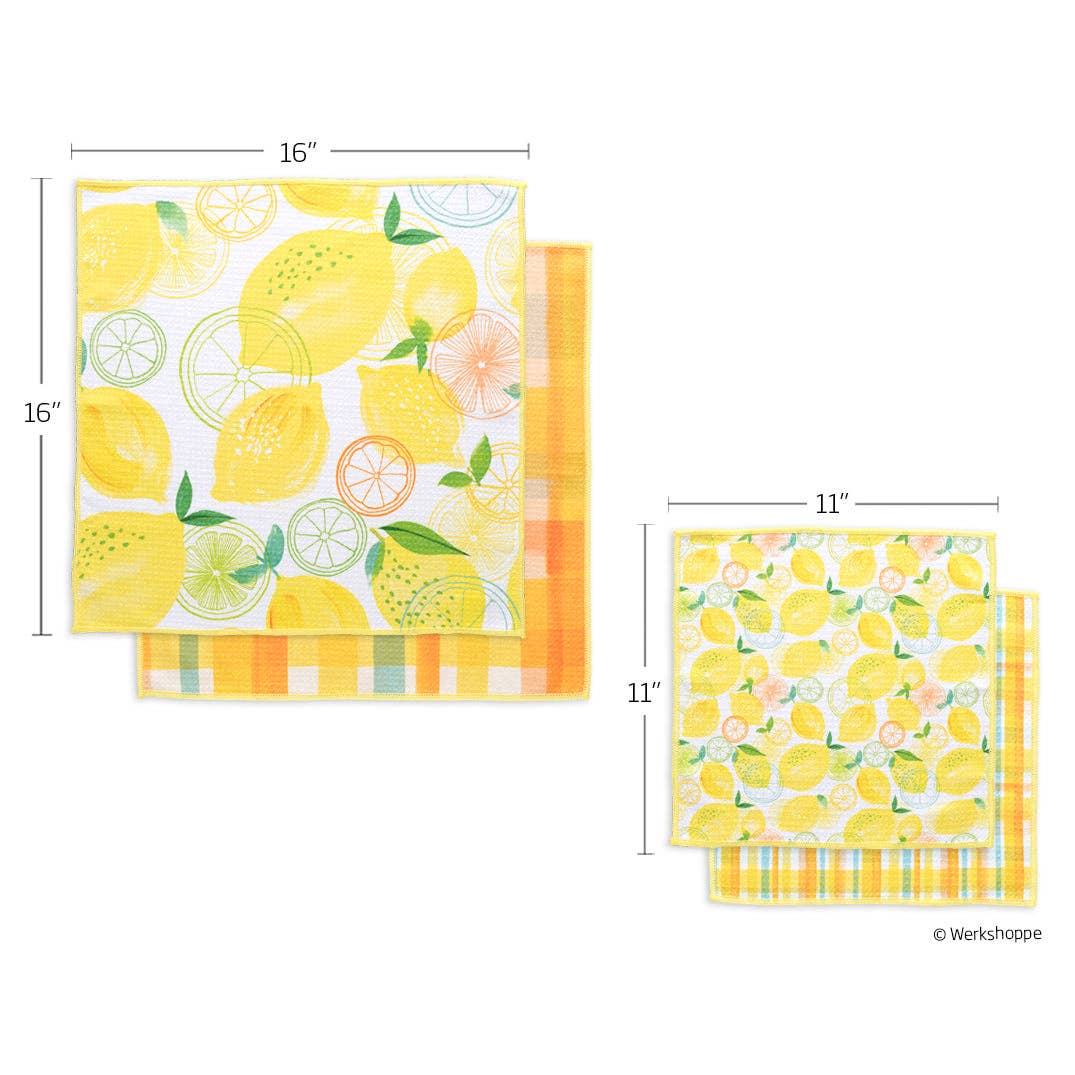 Lemon Plaid Microfiber Towel Set, All Surface Cleaning Cloth
