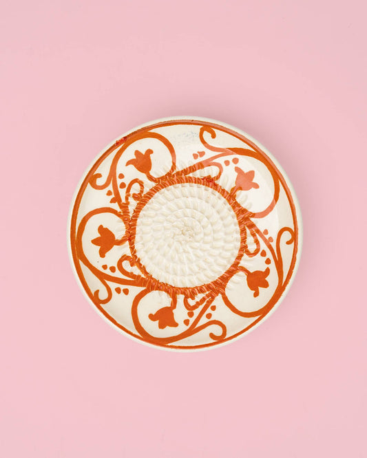 Ceramic Garlic Grater Plate - Small Orange & Beige