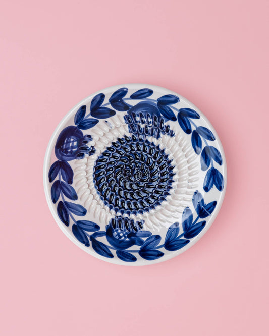 Ceramic Garlic Grater Plate - Small Blue