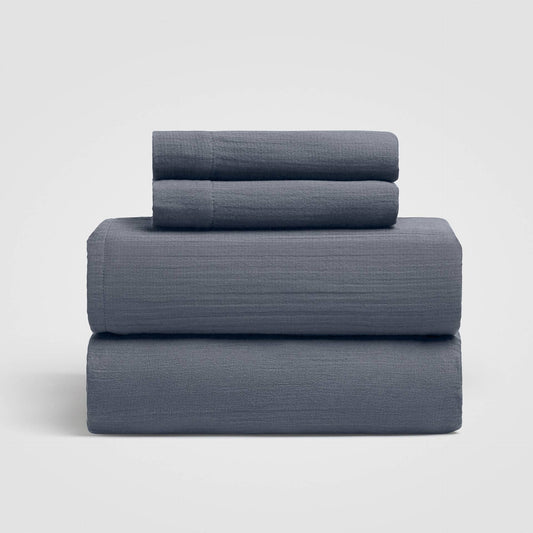 Oasis Crinkled Comfort 4-Piece Sheet Set (Midnight Blue)