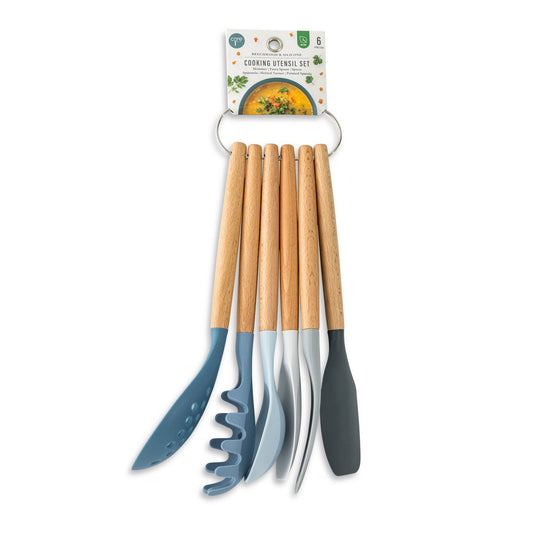 6pc Beechwood & Silicone Utensil Set