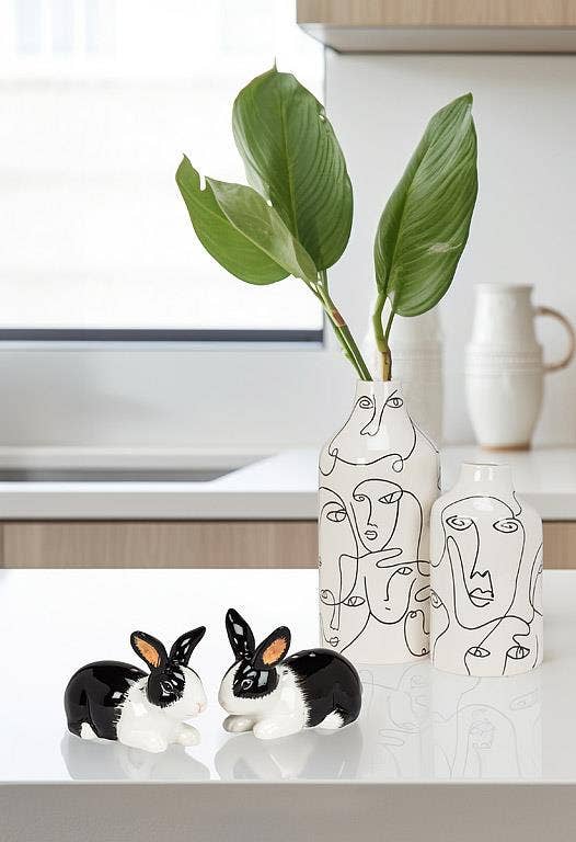 Dutch Rabbit Salt and Pepper Shakers-Black and White-3.5"L