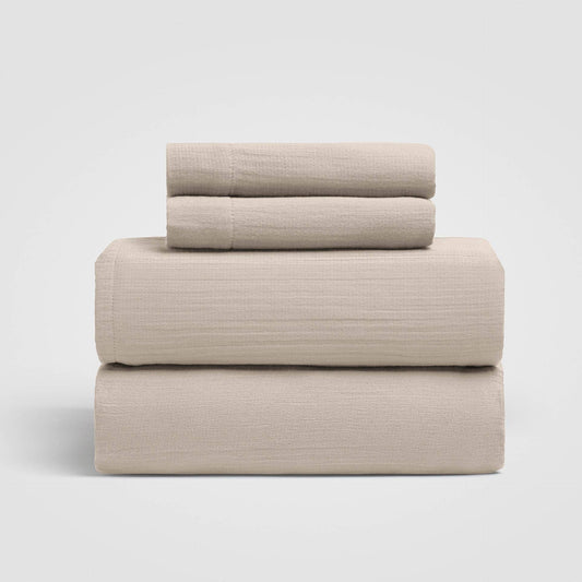 Calm Crinkled Comfort 4-Piece Cotton Sheet Set (Fog Gray)