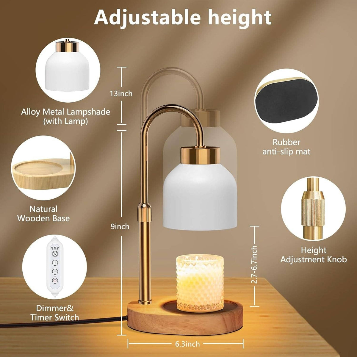 Adjustable Candle Warmer Lamp with Programmable Dimmer