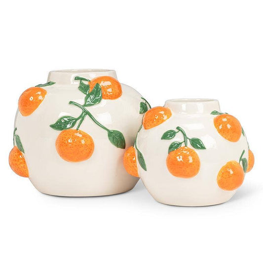 Small Round Vase with Oranges-5"H