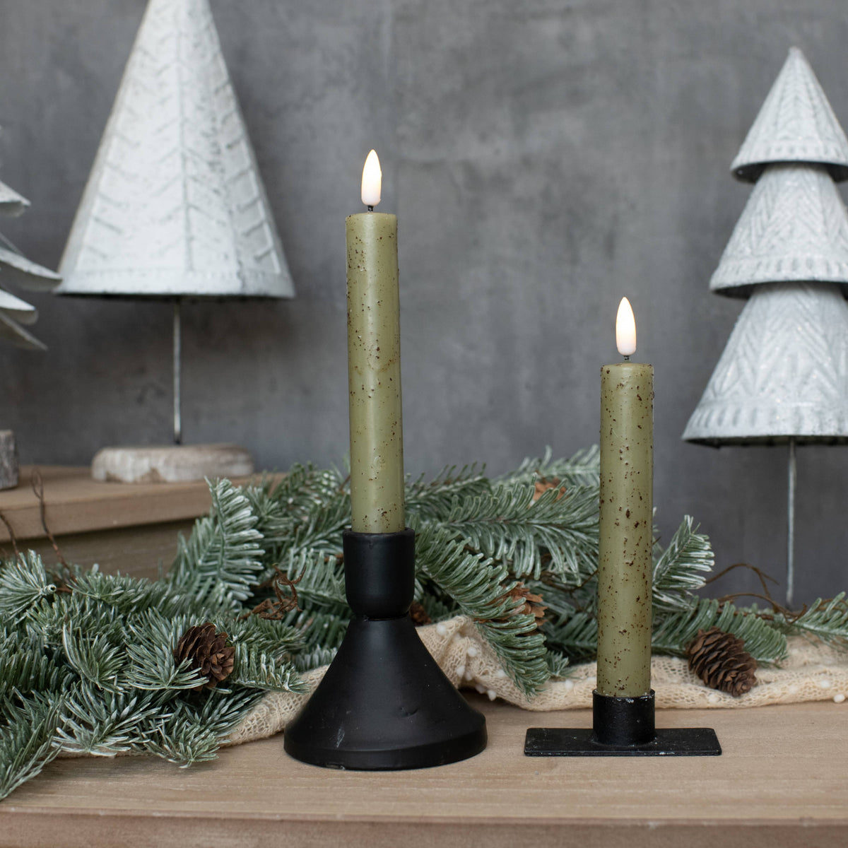 7.25" Green Flameless Taper Candle- Set of 2