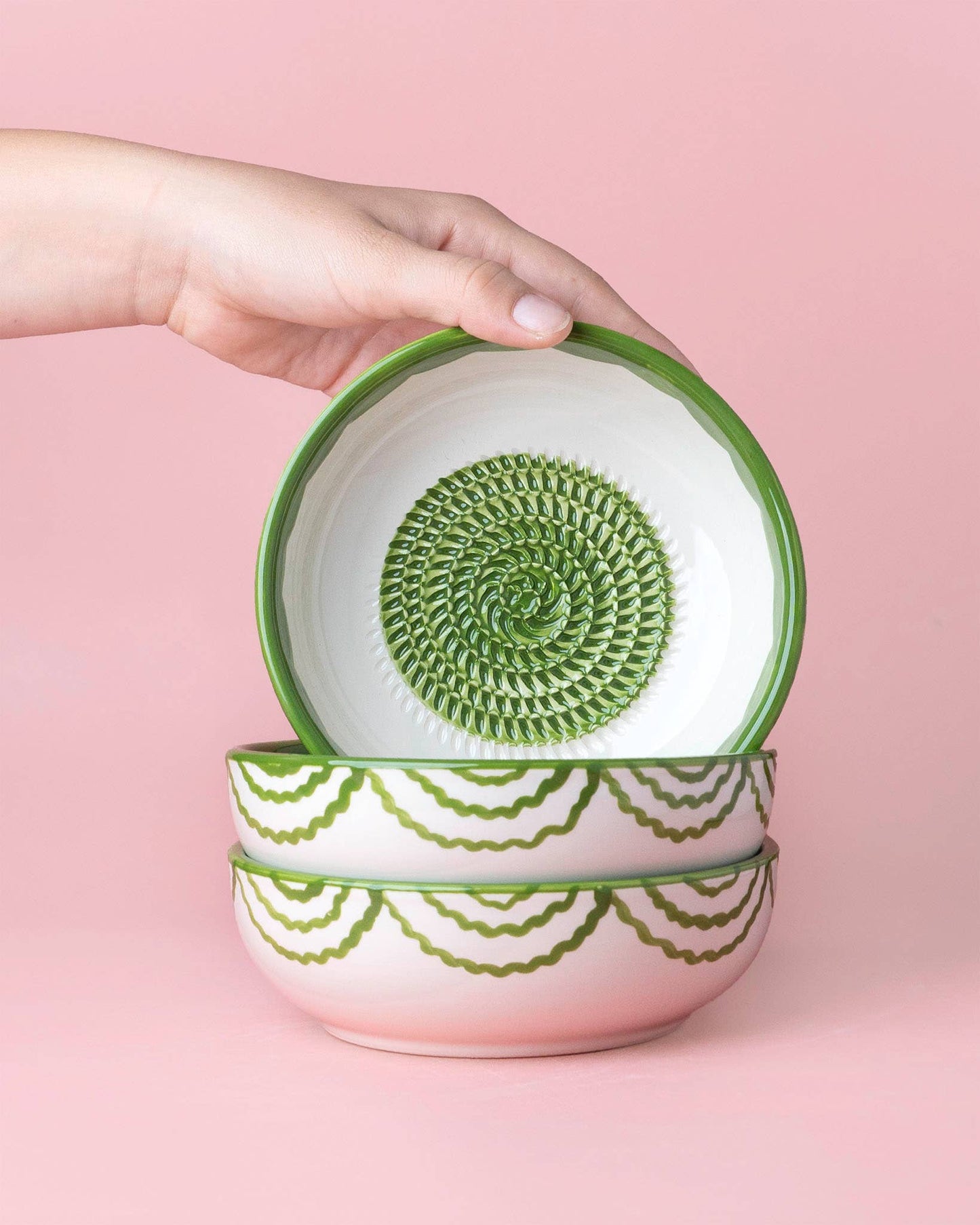 Vintage Pottery Grater Bowl – Green and White / ROOTS
