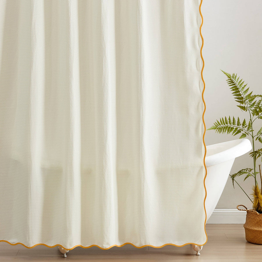 Waffle Weave Shower Curtain – Mustard & Cream