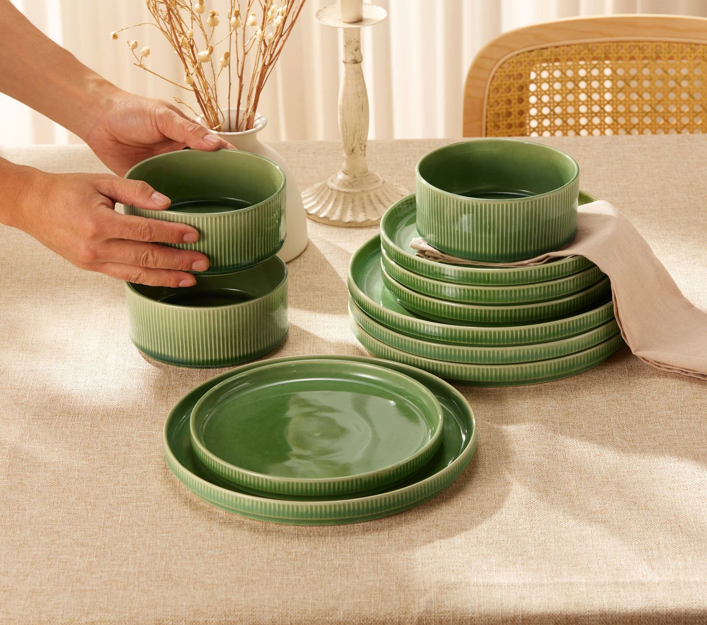 Kook Ceramic Dinnerware Set, 12 Piece, Service for 4