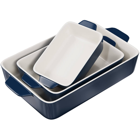 Kook Ceramic Baking Dishes, Small, Medium, Large, Set of 3