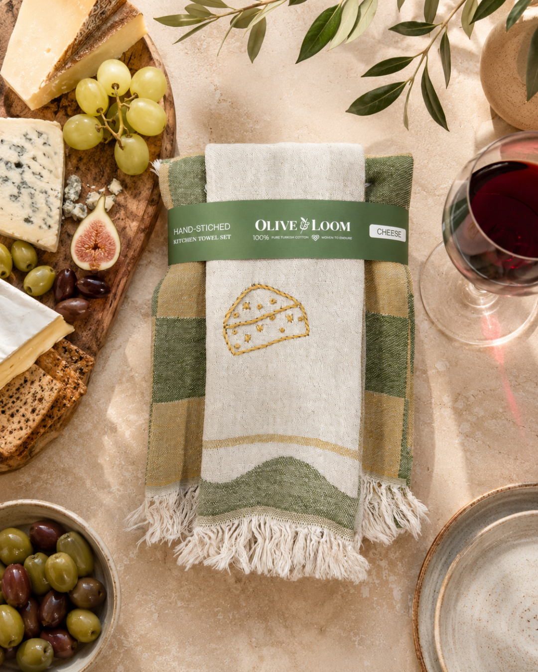 Cheese Hand-Stitched Tea Towel Set
