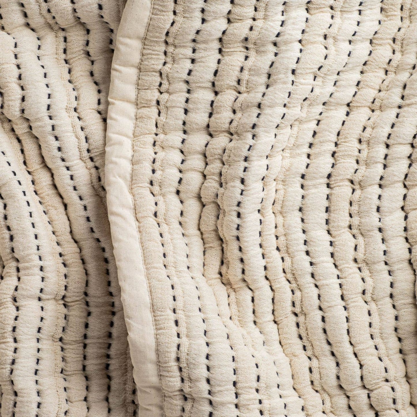 Coastal Stitch Quilted Bedspread, Cream/Blue