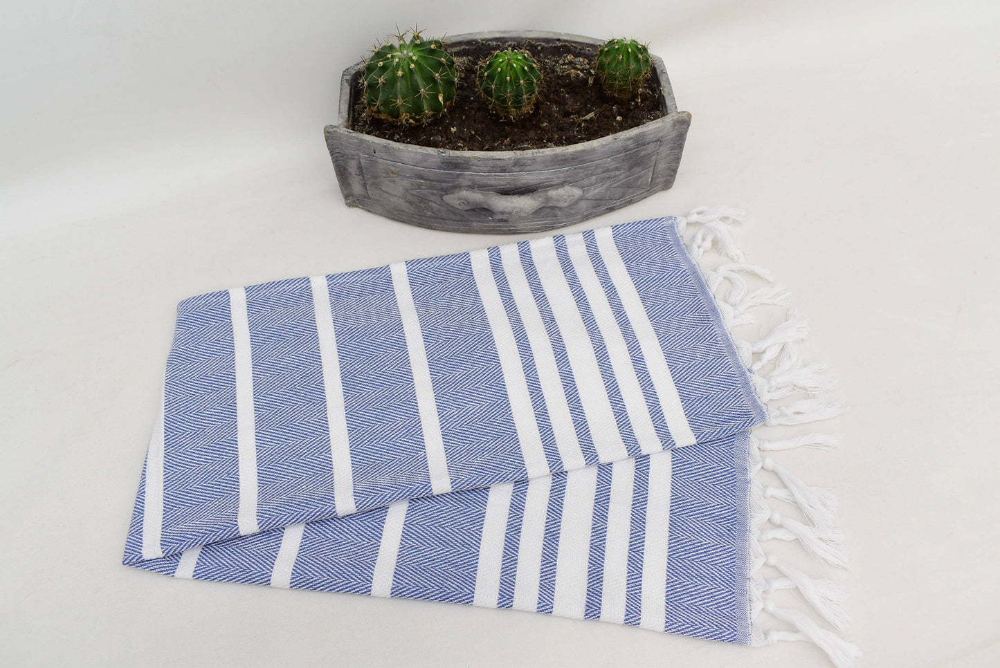 Turkish Hand Towels: Set of 2 (Blue Stripe)