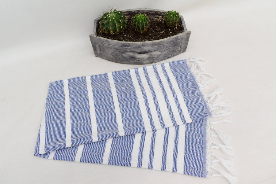 Turkish Hand Towels: Set of 2 (Blue Stripe)