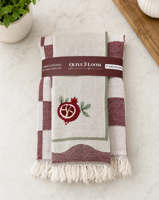 Pomegranate Hand-Stitched Towel Set