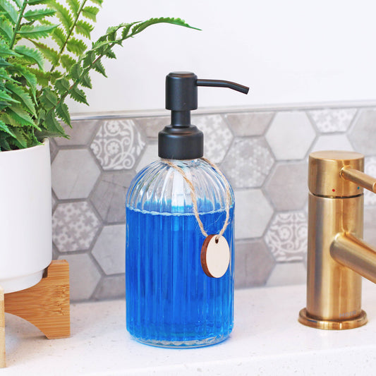 14oz Empty Fluted Glass Lotion/Soap Bottle - Black Pump
