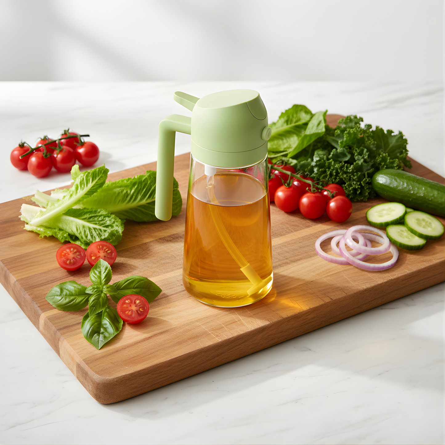 2-in-1 Glass Olive Oil Spray & Pour Bottle — 16 oz — Green