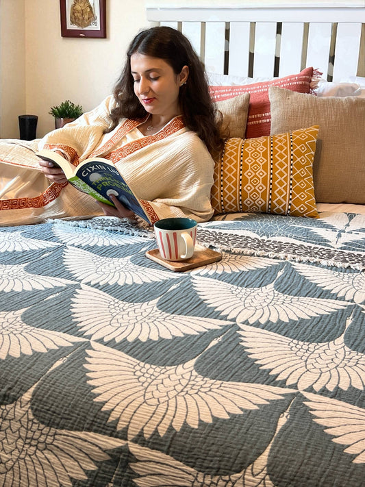 Crane Muslin Bed Blanket/King/Seaport Blue