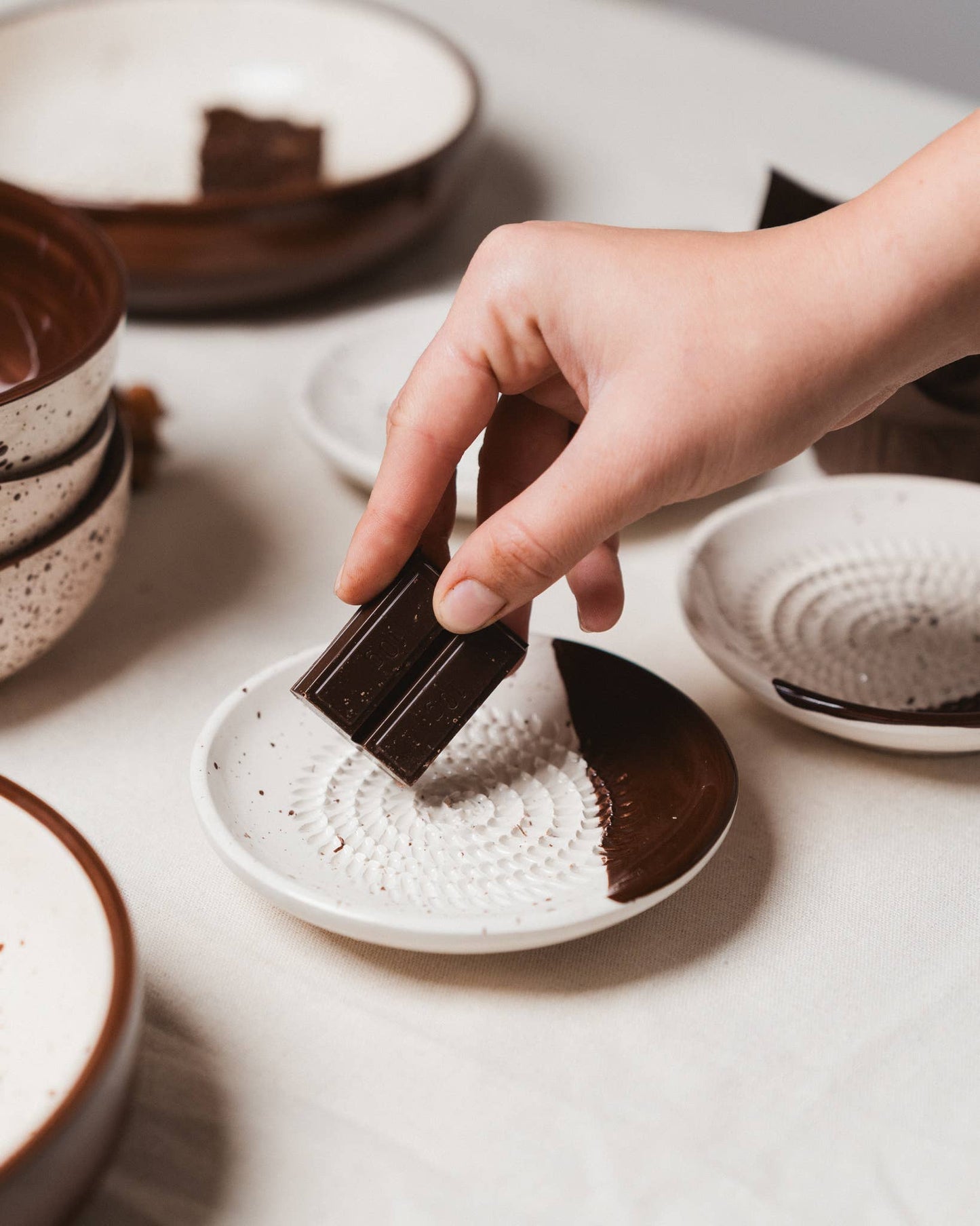 Small Ceramic Garlic Grater Plate - Gift Ready - Brownie