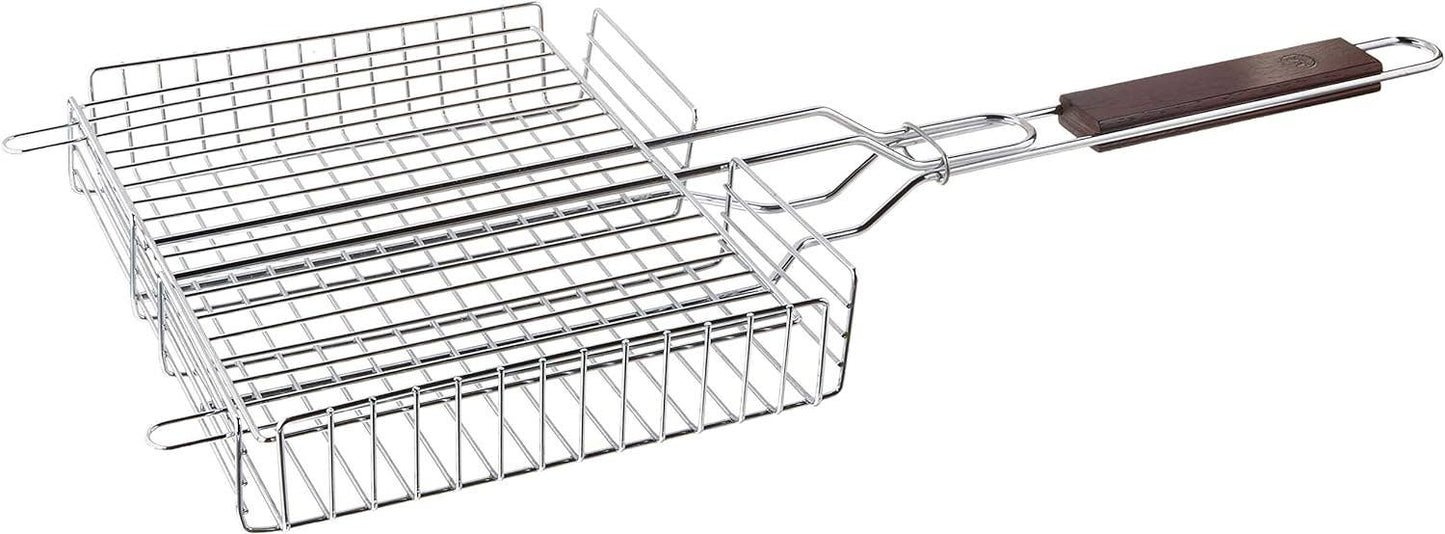 Outset Chrome Grill Basket with Rosewood Handle, 25" Long