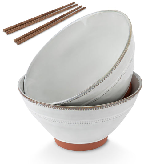 Kook Terracotta Ramen Bowls with Chopsticks, 36 oz, Set of 2