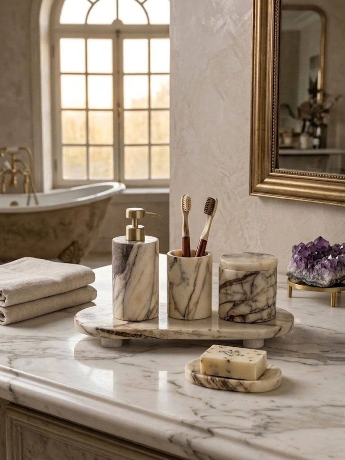 Tangier Calacatta Viola Marble Bath Set