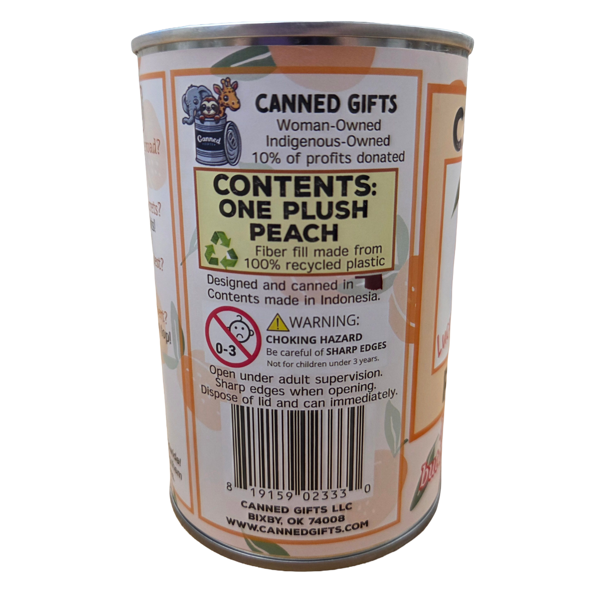 Lucy the Canned Peach - Eco-Friendly Plush in Can w/Jokes