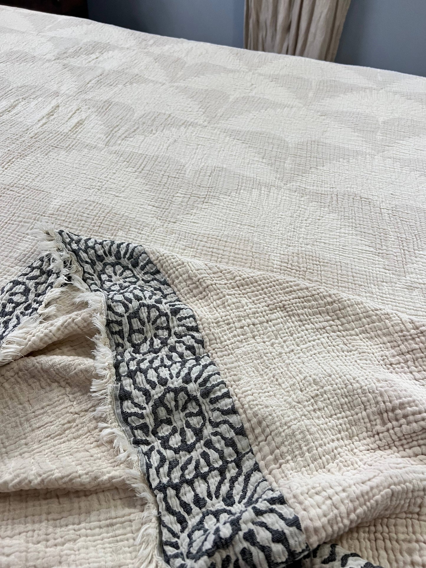 Crane Muslin Bed Blanket King Size, Adult Size Muslin, Beige