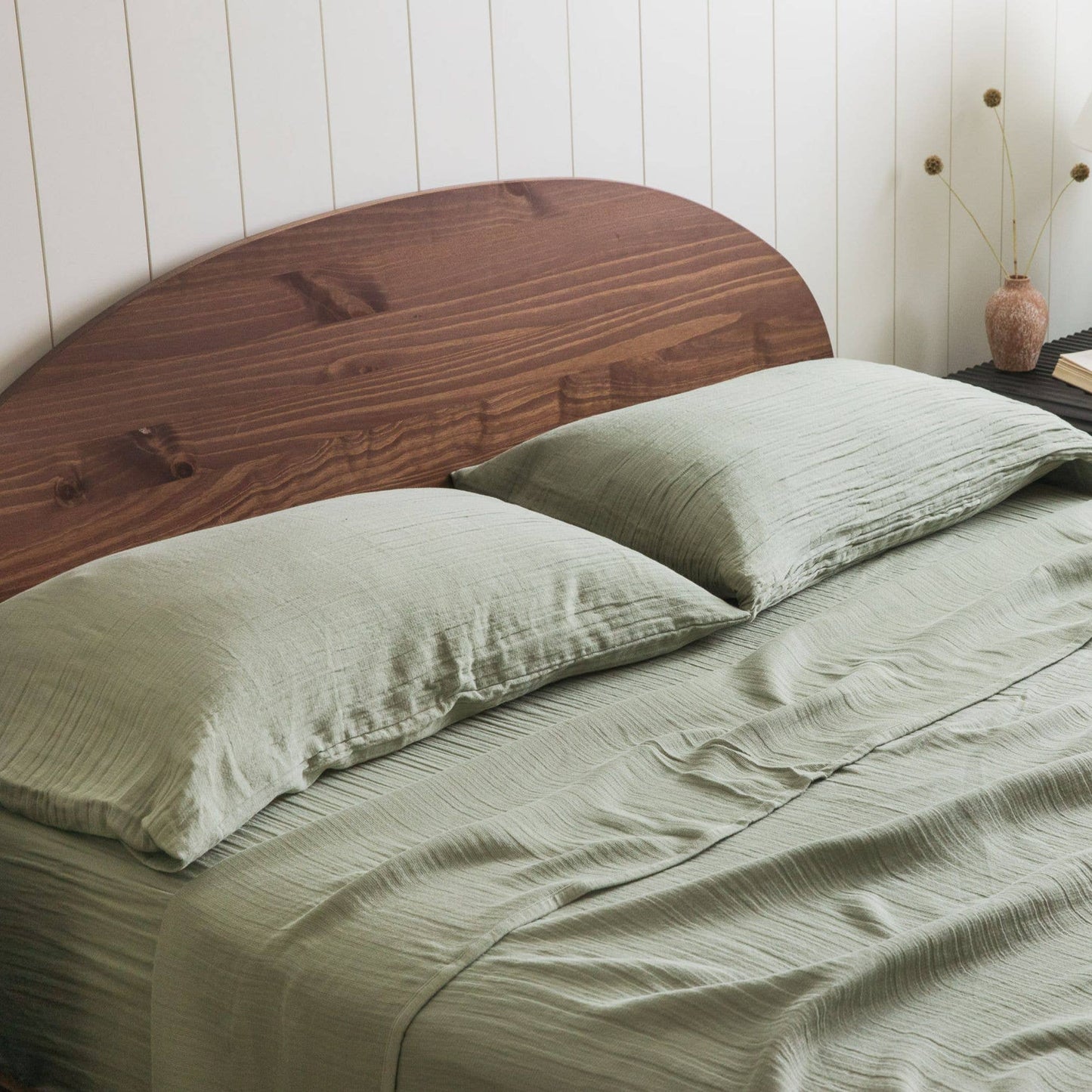 Zen Crinkled Comfort 4-Piece Cotton Sheet Set (Matcha Green)