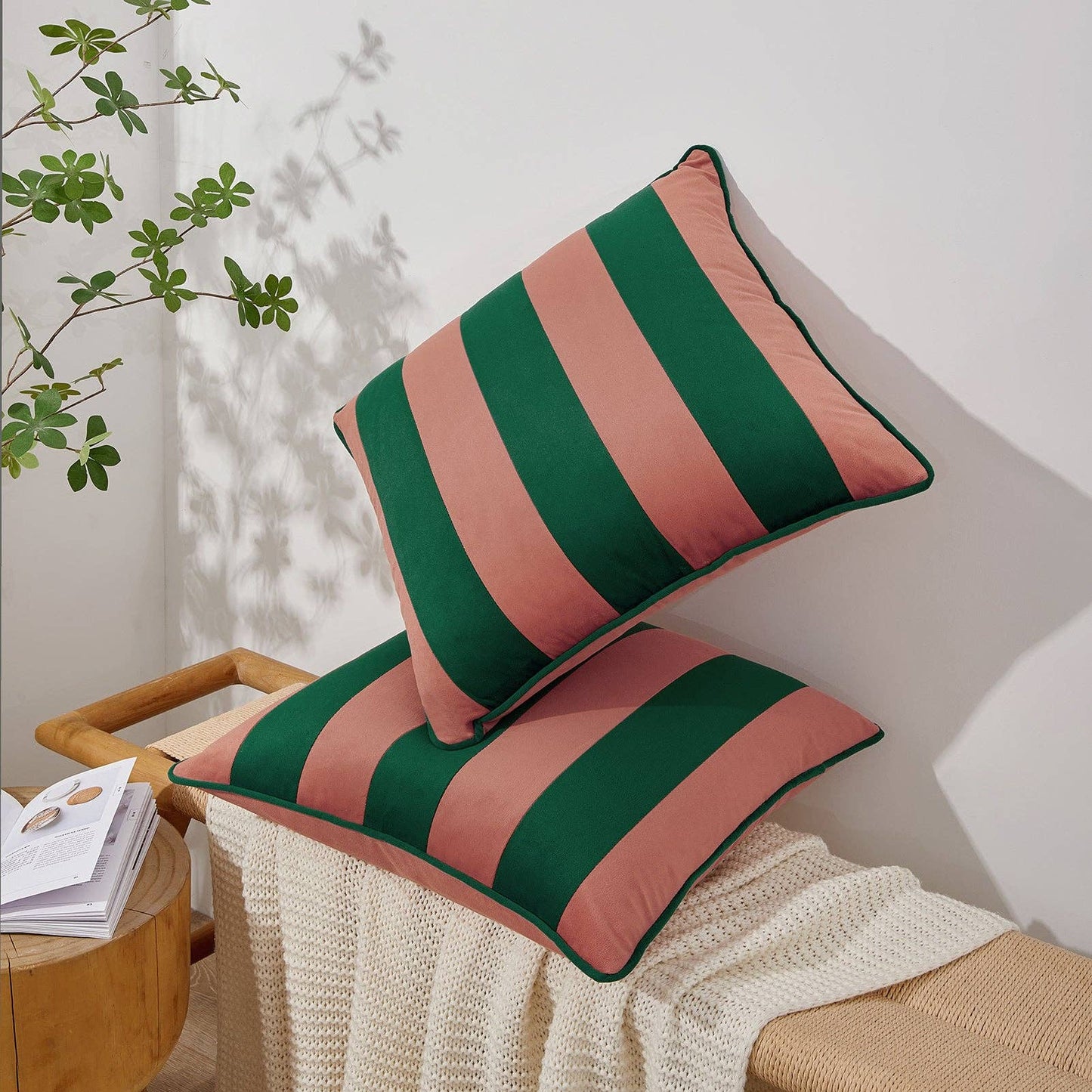 Tamarindo Velvet Pillow Covers (2-Pack) - Pink & Green