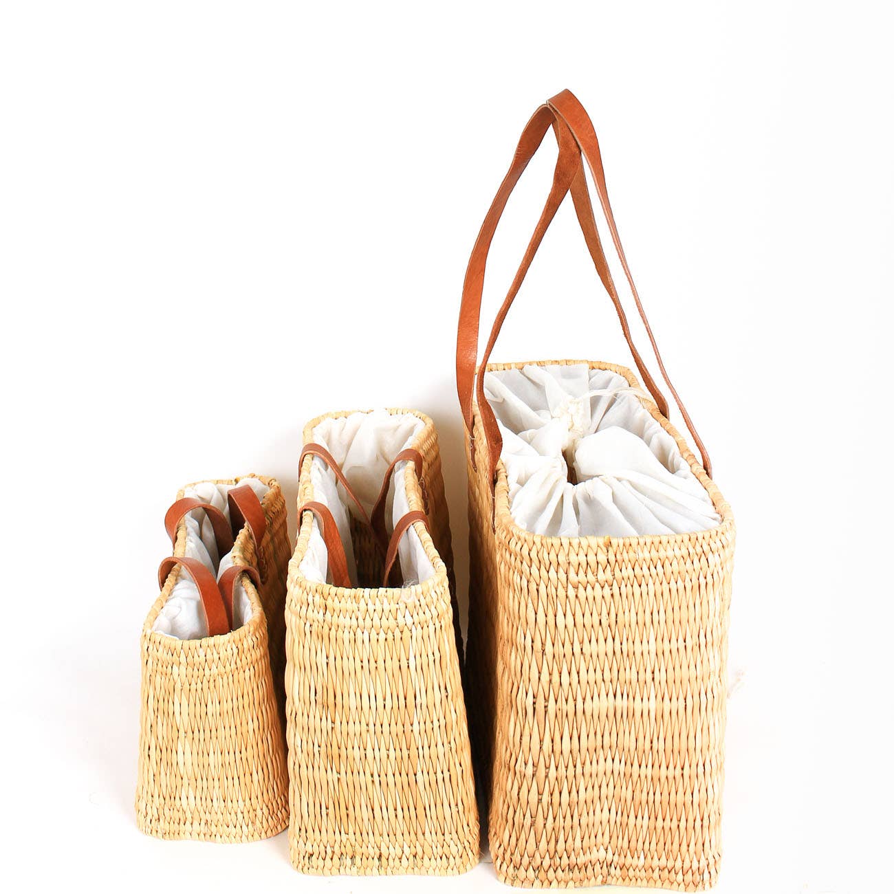 Handwoven French Market Basket with Leather Handles