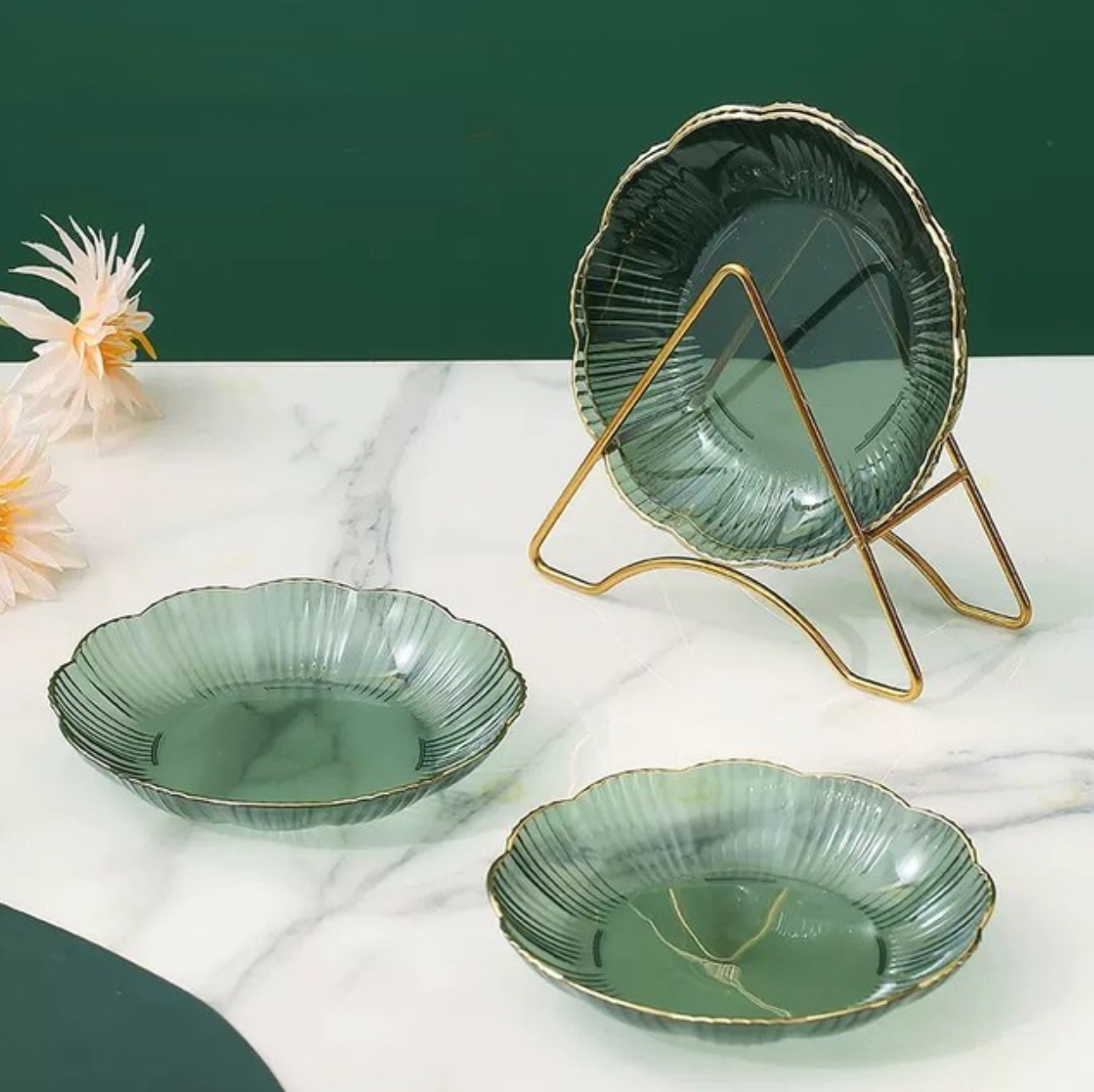 4pcs Set Flower Shape Snack Plate with Rack