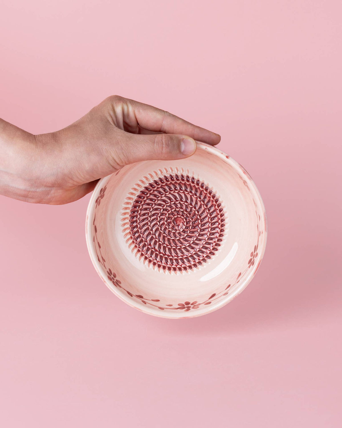 Ceramic Garlic Grater Bowl - Medium Pink