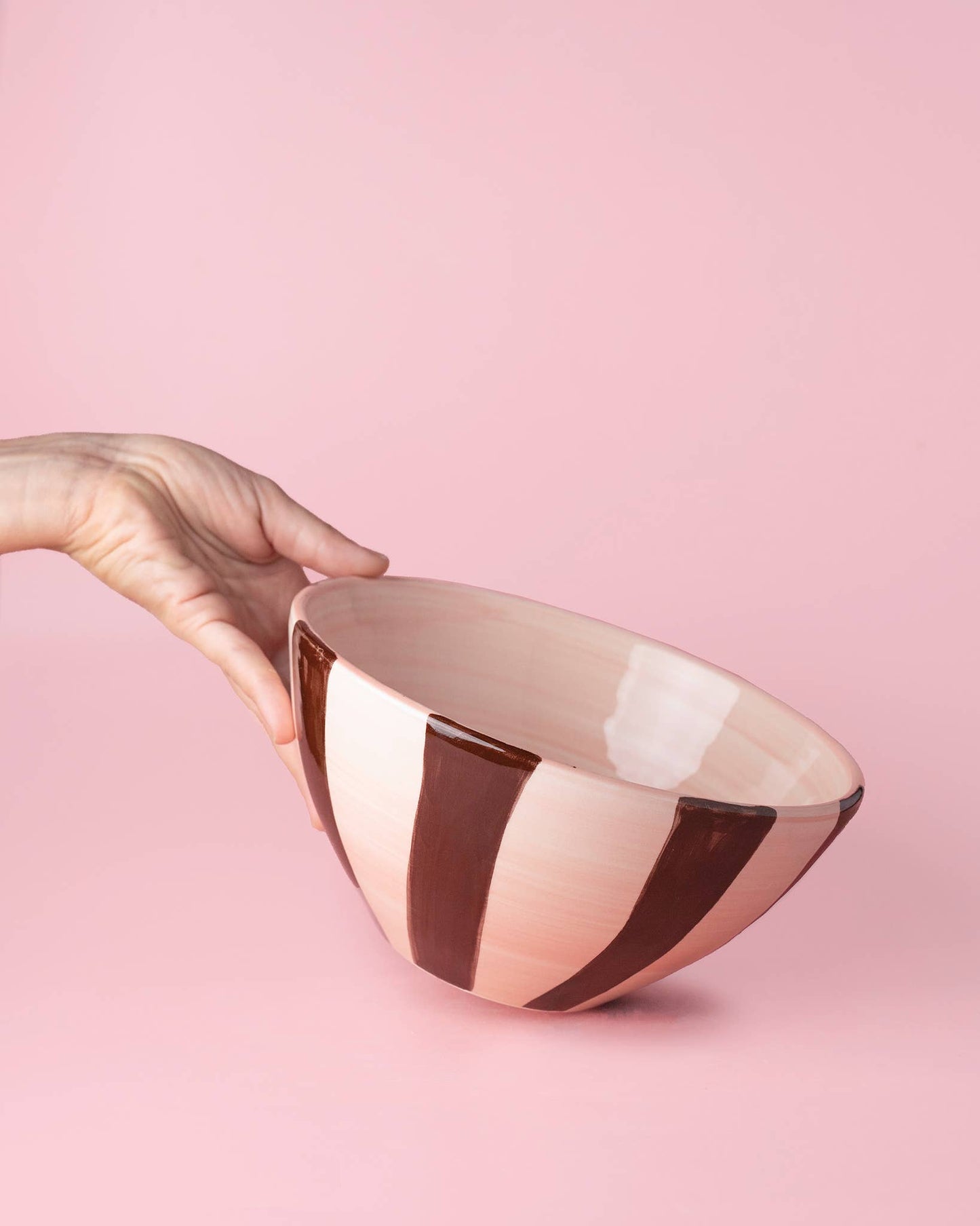 Ceramic Salad Bowl 1.5 L - 21 cm - Pink and Brown - Chocolate