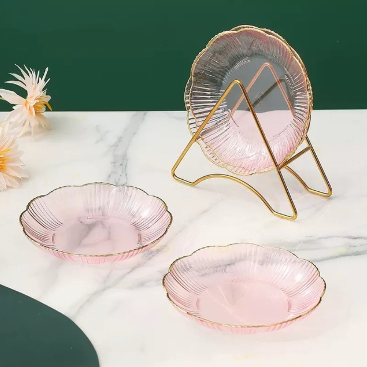 4pcs Set Flower Shape Snack Plate with Rack