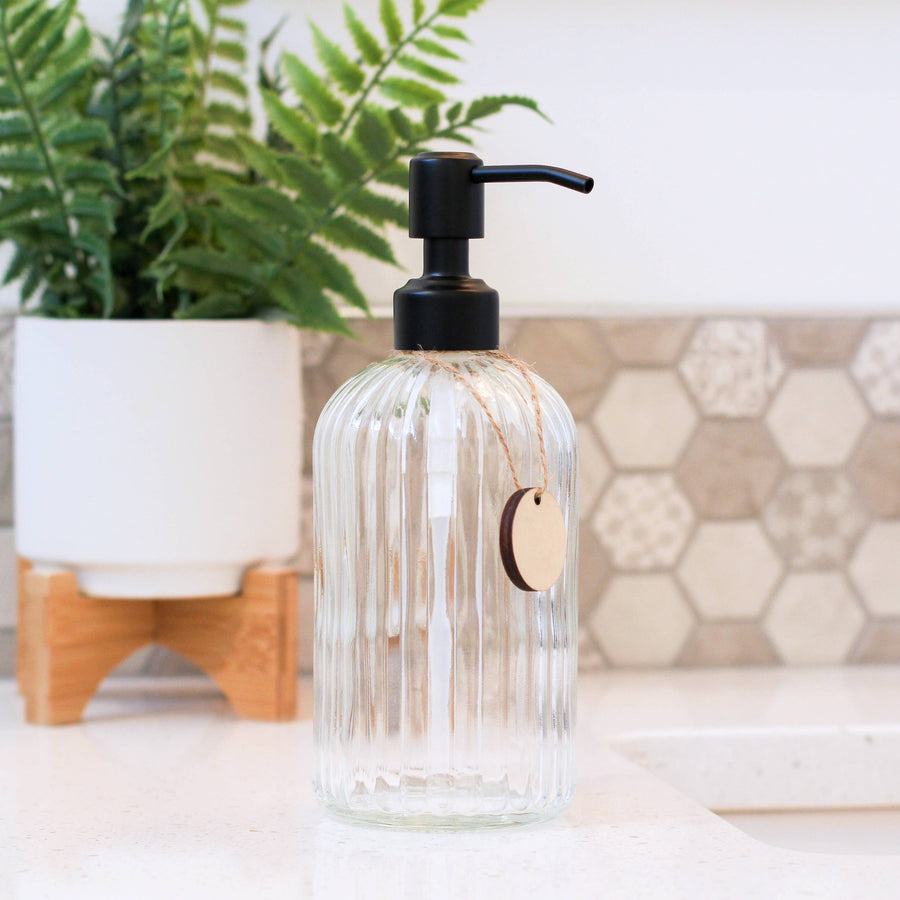 14oz Empty Fluted Glass Lotion/Soap Bottle - Black Pump