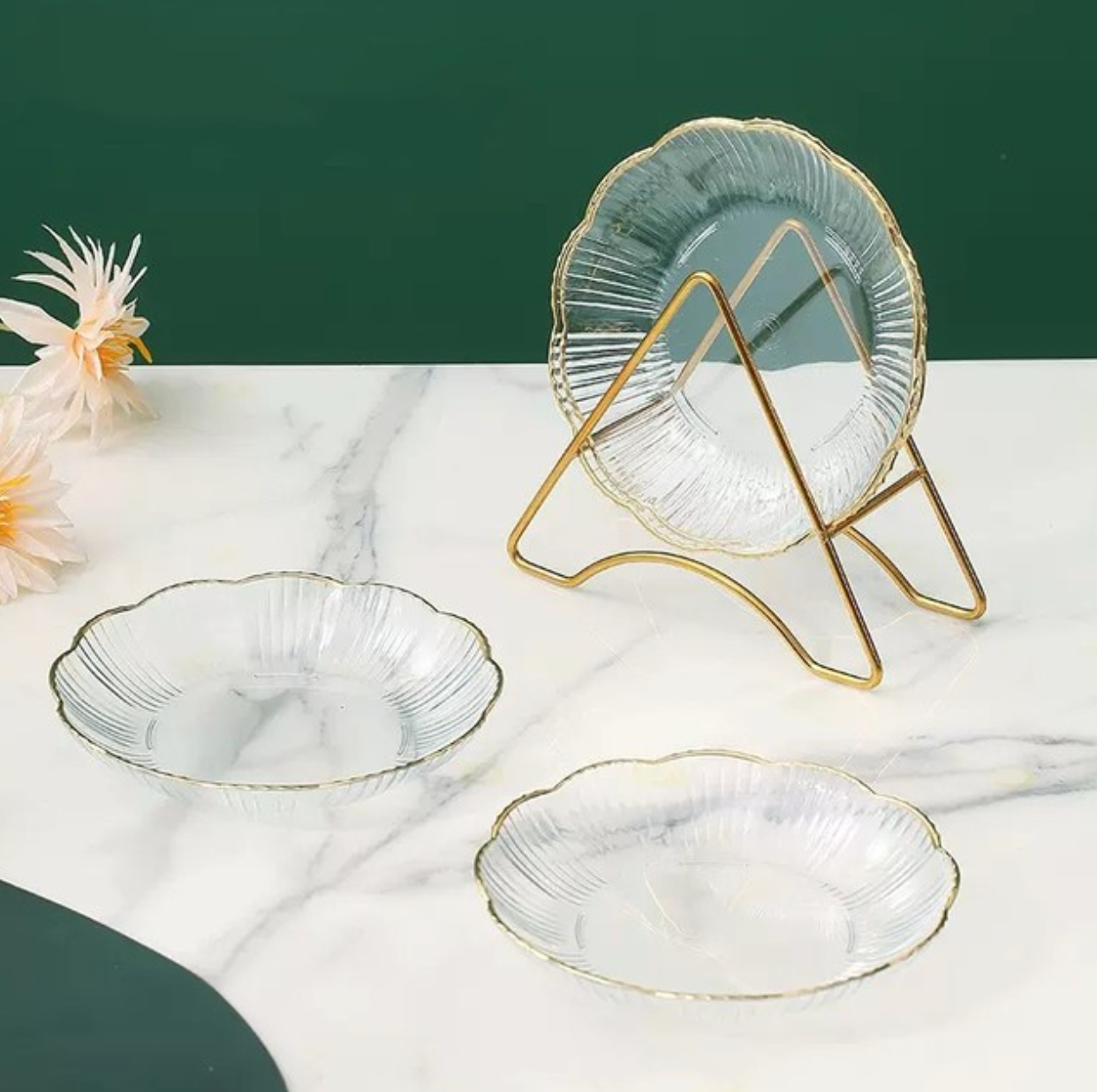 4pcs Set Flower Shape Snack Plate with Rack