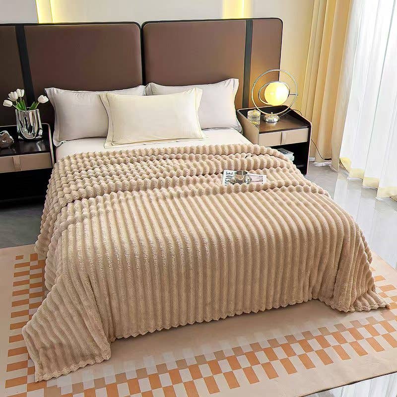 Stripe Fleece Throw – Ultra Plush Ribbed Blanket with 1.6" Wide Channel Texture