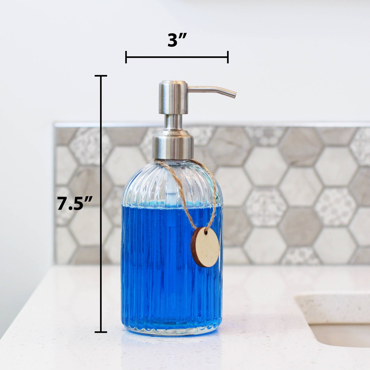 14oz Empty Fluted Glass Lotion/Soap Bottle - Stainless Pump