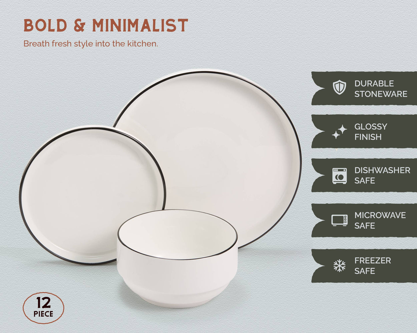 Kook Dinnerware Set, 12 Piece, Ceramic, Cambridge Classics