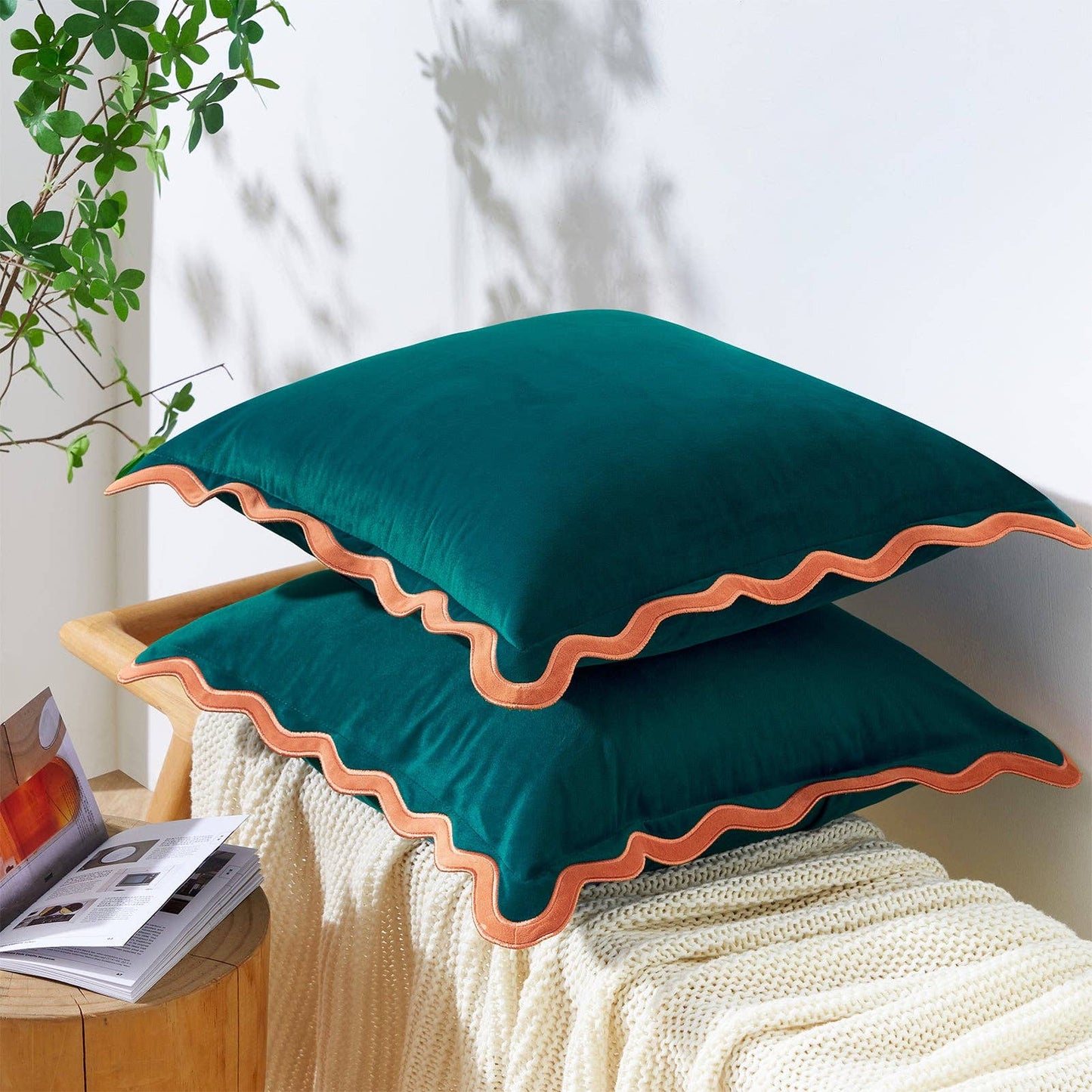 Maleku Pillow Covers (2-Pack) - Coral/Dark Teal
