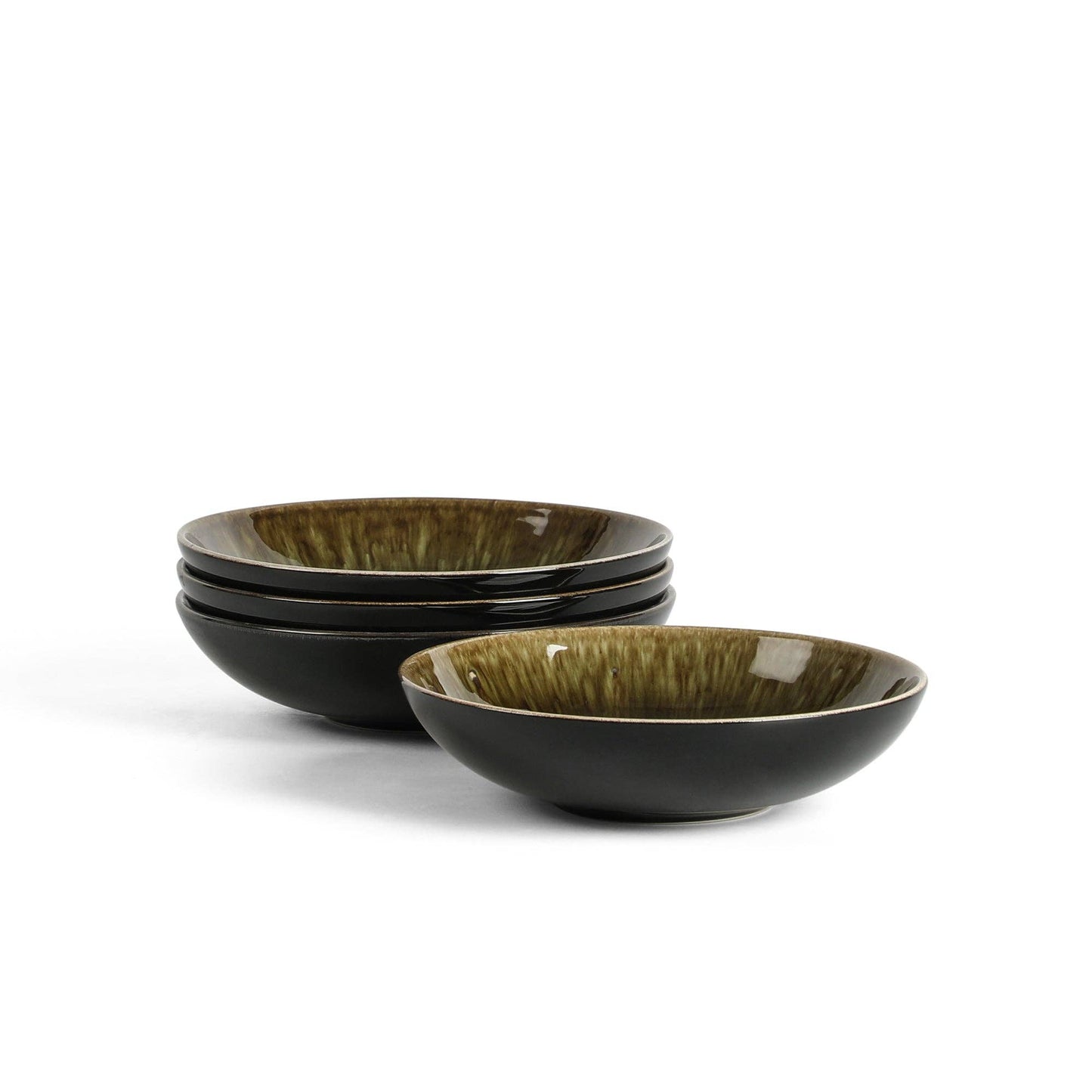 Riley Stoneware Pasta Bowl Set - Black and Green