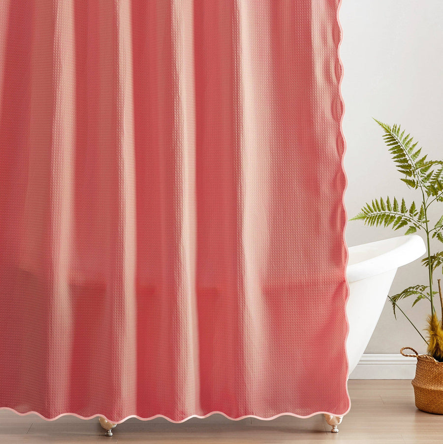 Waffle Weave Shower Curtain – Light Coral & Coral