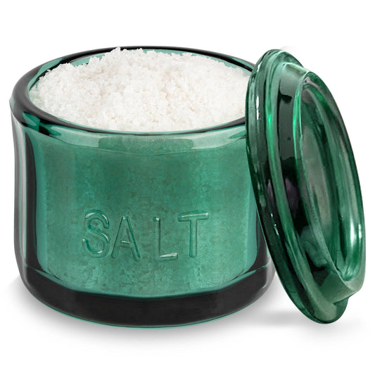 Kook Embossed Salt Cellar & Lid, Pressed Glass, 10 oz