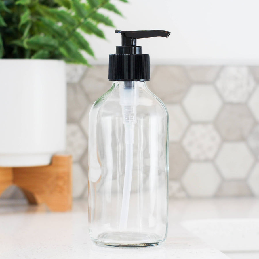 8 oz Empty Clear Glass Lotion & Soap Bottle