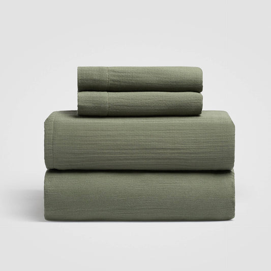 Zen Crinkled Comfort 4-Piece Cotton Sheet Set (Matcha Green)