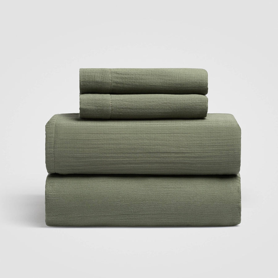 Zen Crinkled Comfort 4-Piece Cotton Sheet Set (Matcha Green)