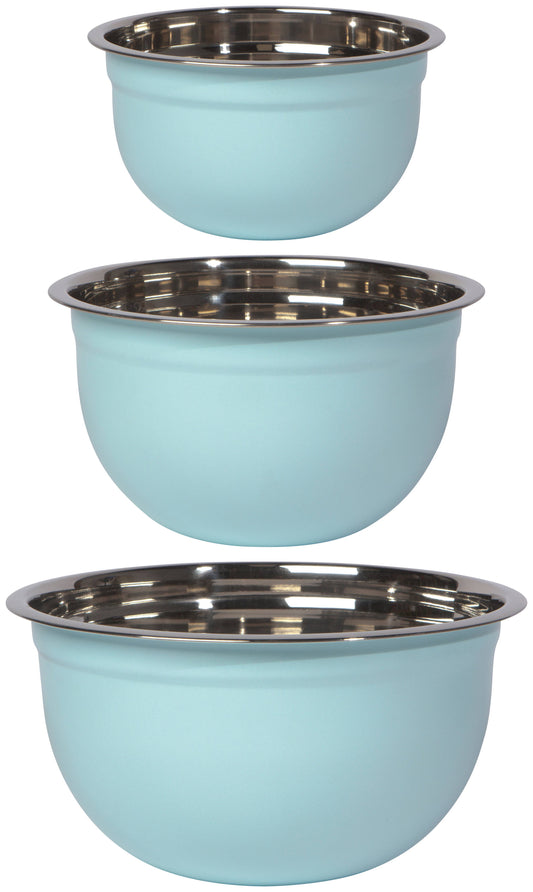 Matte Steel Robins Egg Blue Mixing Bowls Set of 3